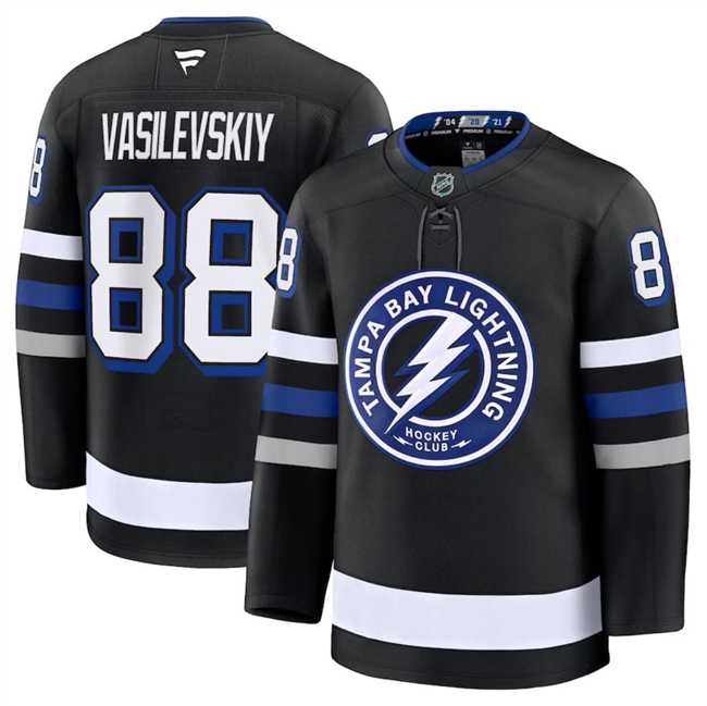 Men%27s Tampa Bay Lightning #88 Andrei Vasilevskiy Black 2024-25 Alternate Stitched Hockey Jersey Dzhi